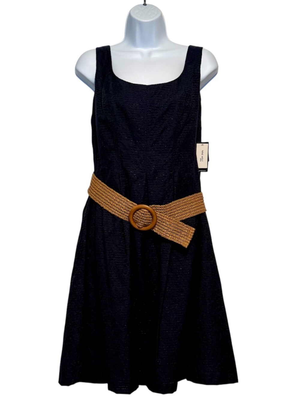 NWT Nine West Navy Blue Burnout Fit & Flare Dress Belted Size 12